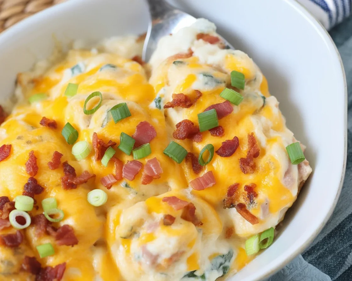 Delicious Million Dollar Chicken served with creamy sauce and side salad.