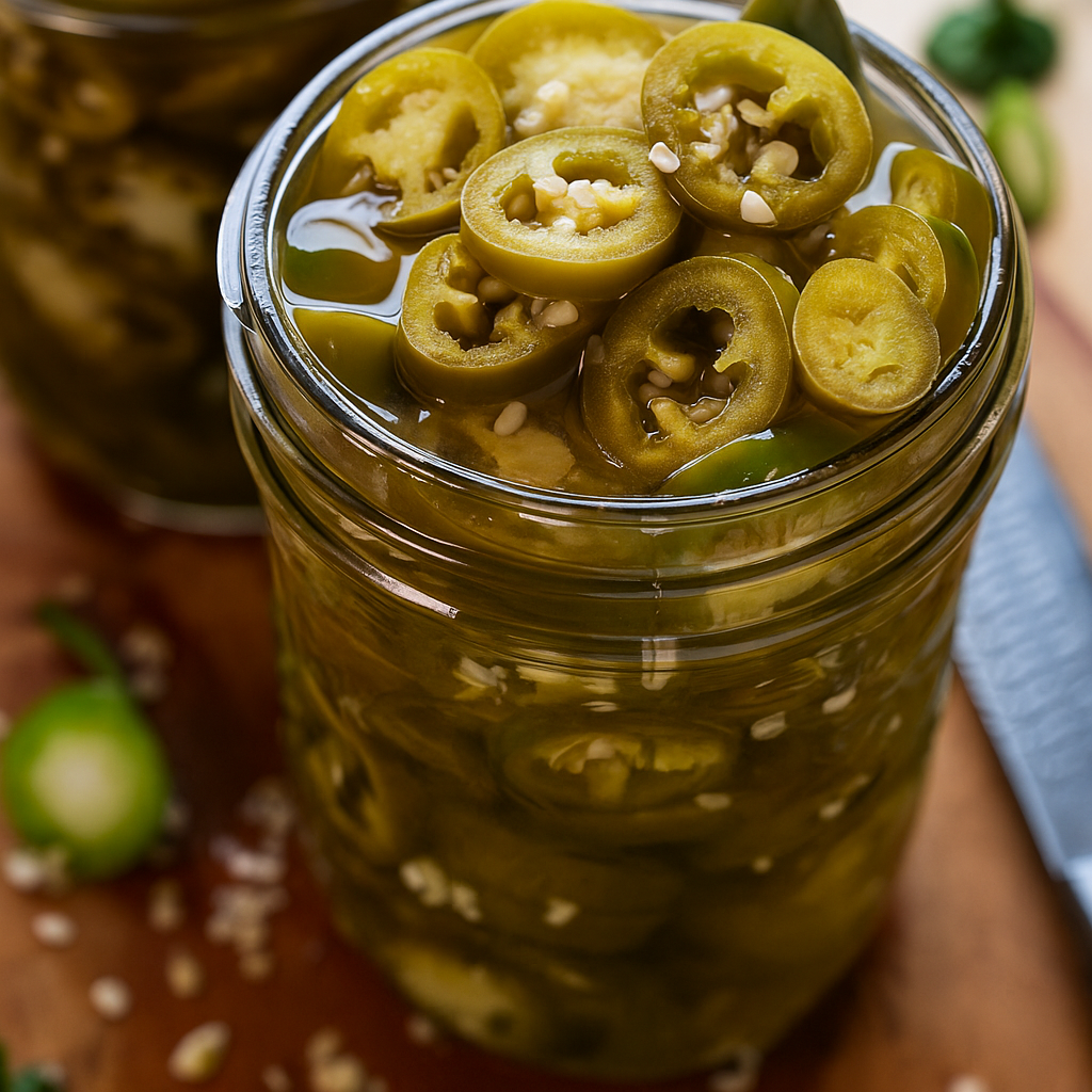 20250727 2257 Pickled Jalapenos in Jar remix 01k16y49kafxg9dv976rtz5dd4 1
