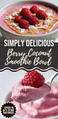 Delicious Berry Coconut Smoothie Bowl topped with fresh berries and coconut flakes