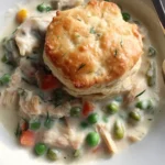 Crockpot Chicken Pot Pie served in a bowl with vegetables and herbs