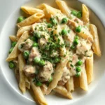 Crockpot creamy chicken pasta dish served in a bowl