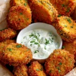 Crispy fried pickles served with dipping sauce