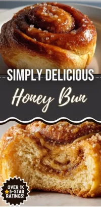 Freshly baked honey buns topped with glaze on a wooden table.