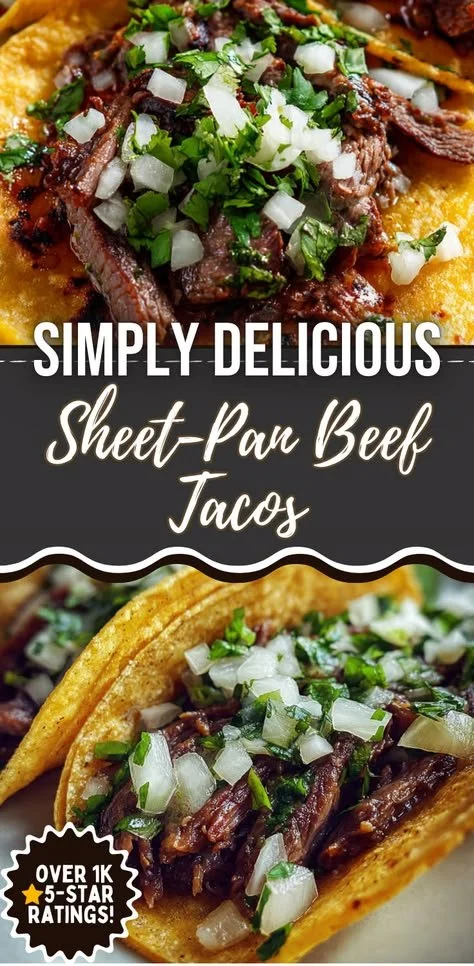 Delicious sheet-pan beef tacos ready to serve with toppings.